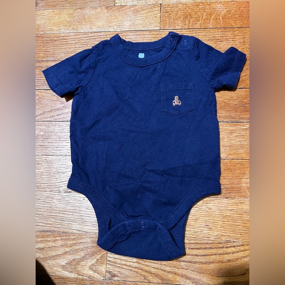 Baby Gap Navy Blue Onesie with teddy bear logo on pocket